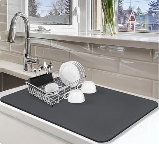 Dish Drying Mat for Kitchen - Water Absorbent Mats for Kitchen, Non-Slip Mat for Kitchen Counter, Quick Drying, Ideal for Dishes & Utensils (60 X40) Large