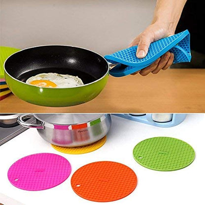 Silicone Heat Resistant Trivet Mats–Premium Food-Grade, Non-Slip, 3mm Thick Pot Holders for Hot Pans & Kitchen Use, Round, Multi-Color, Set of 4