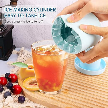 Mini Ice Cylinder Squeeze Easy Release 60 Small Ice Cube Tray Ice Cube Trays Flexible Silicone Ice Cubes Freezer Ice Trays for Whiskey Cocktail Ice Tray Small Molds Multicolor (1, Cylinder)