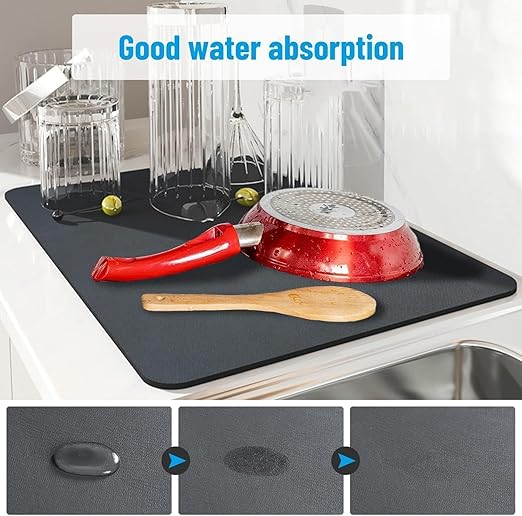 Dish Drying Mat for Kitchen - Water Absorbent Mats for Kitchen, Non-Slip Mat for Kitchen Counter, Quick Drying, Ideal for Dishes & Utensils (60 X40) Large