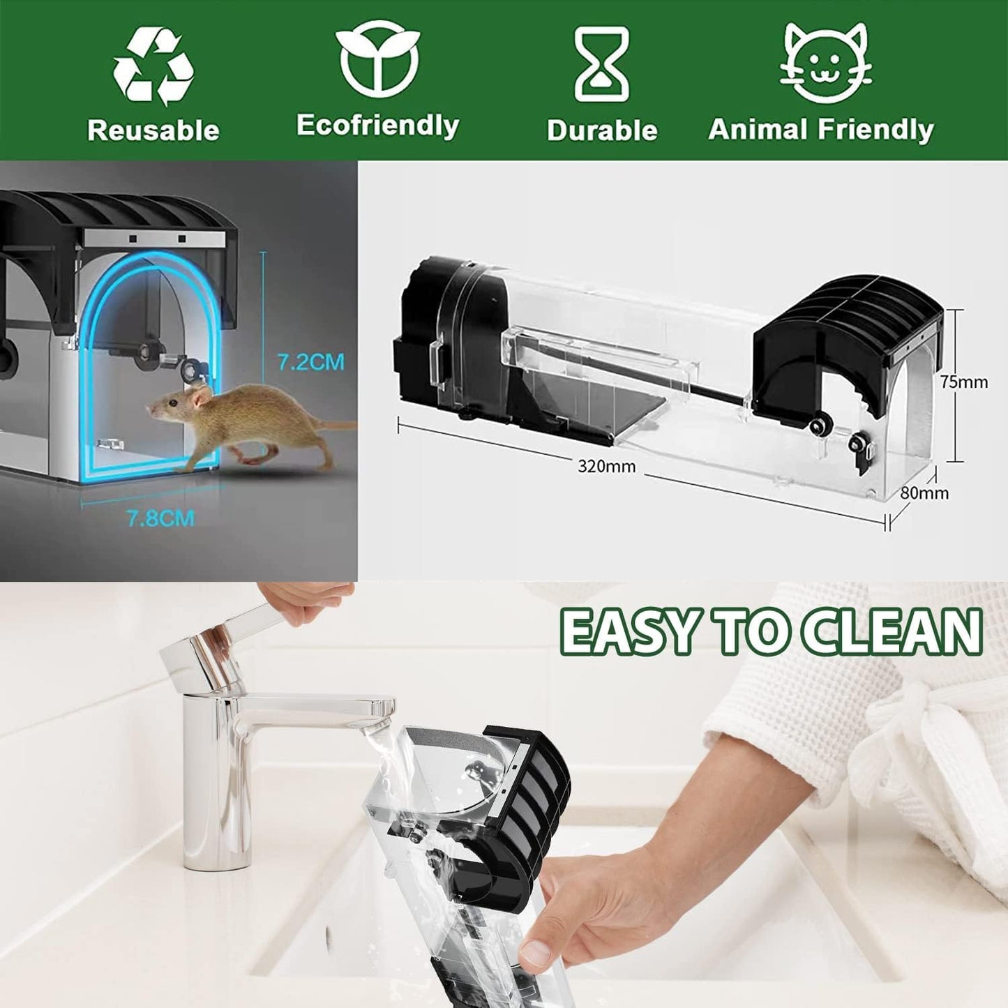 Rat Catcher Trap for Home | Reusable Mouse Trap Cage for House, Garden & Patio