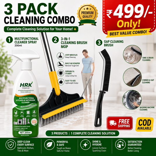 3 Pack Cleaning Combo | Bathroom & Kitchen Cleaner Spray | Floor Cleaning Brush | Gap Cleaning Brush