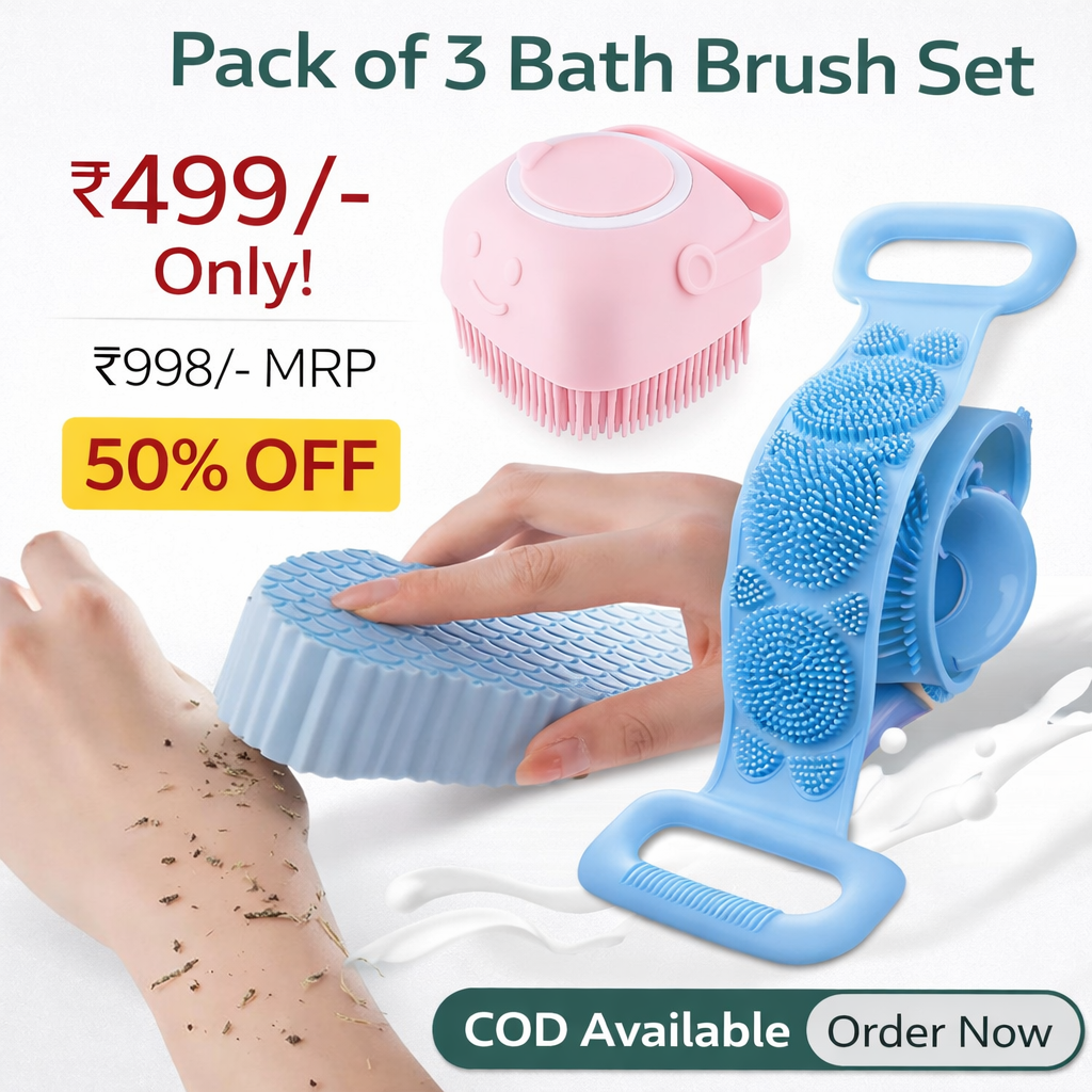 Soft Silicone Bath Body Brush + Body Scrubber + Bath Sponge Pack of 3